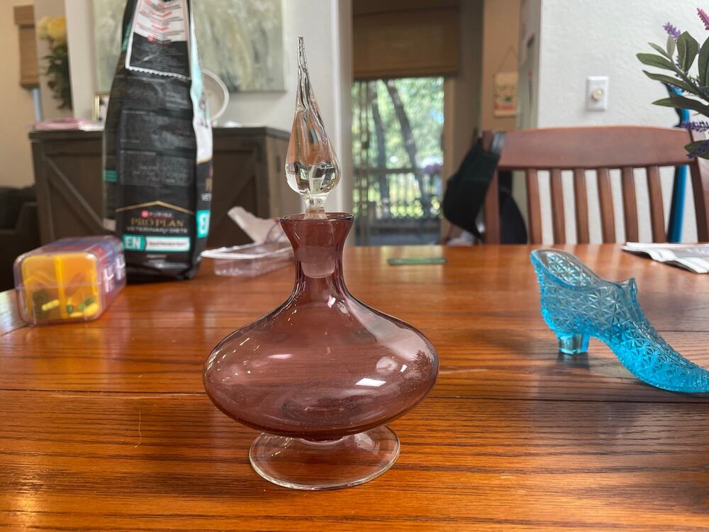 Vintage Amethyst Purple Glass Perfume Bottle w Clear Stopper Art Glass perfume